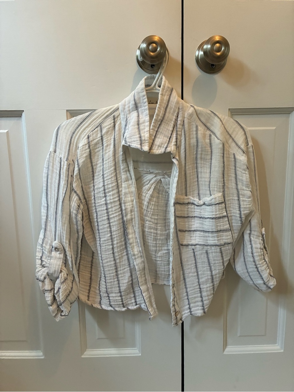 Lightweight White and Blue Striped Men's Button-Front Shirt